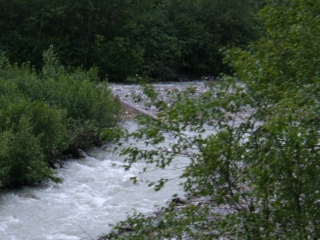 Crossing the river.